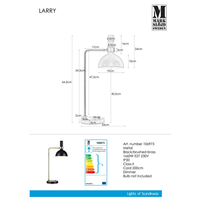 LARRY Lampa biurkowa czarna - mosiądz