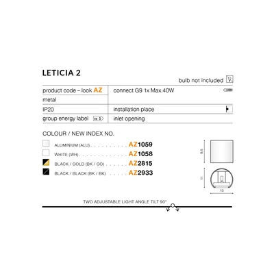 LETICIA 2 Lampa ścienna czarno-złota