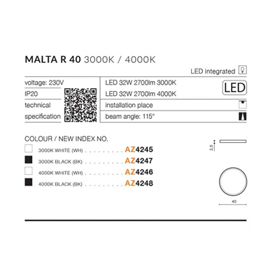 MALTA Plafon 40cm 32W 3000K 2700lm IP20 biały