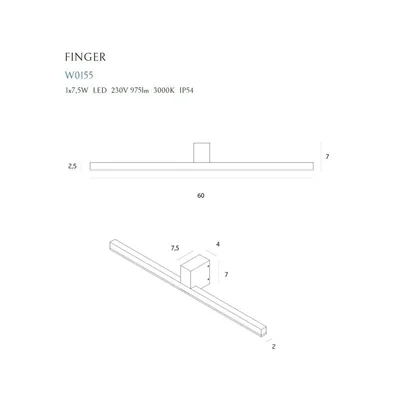 MAXLIGHT W0155 KINKIET FINGER 60 cm BIAŁY IP54