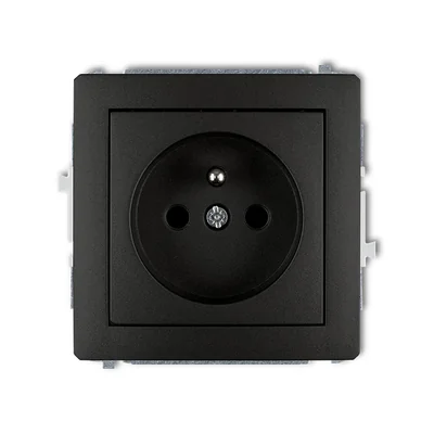 Mechanizm gniazda pojedynczego z uziemieniem 2P+Z bez ramki, przesłony torów prądowych IP 20, 16A 250V~, czarny mat