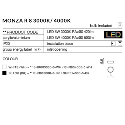 MONZA R 8 4000K Lampa sufitowa czarna