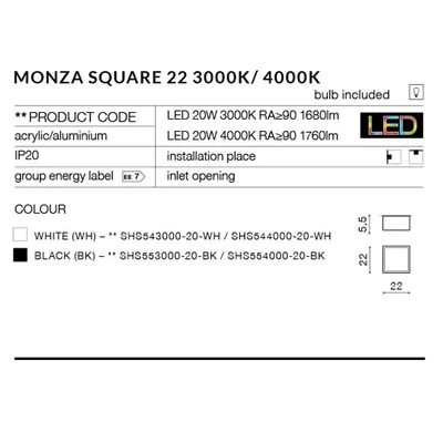 MONZA S22 4000K Lampa sufitowa biała