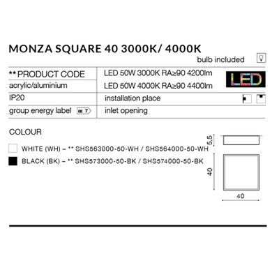 MONZA S40 4000K Lampa sufitowa czarna