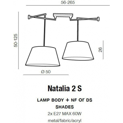 NATALIA 2S Lampa wisząca chrom (stelaż)