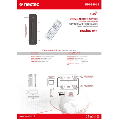 NEXTEC SKY SC Zestaw sterownik+pilot  12-24V 8A