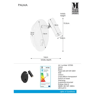 PALMA Lampa ścienna czarna