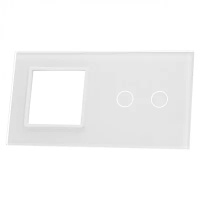 Panel szklany LIVOLO podwójny biały  - podwójny łącznik + miejsce na osprzęt