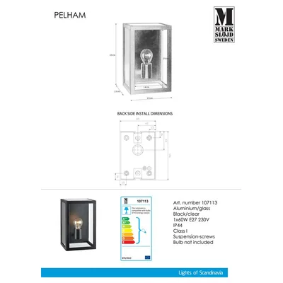 PELHAM IP44 Lampa ścienna czarna