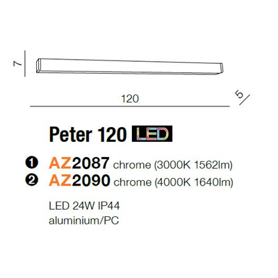 PETER 120 3000K Lampa ścienna chrom
