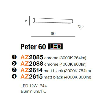 PETER 60 4000K Lampa ścienna czarna