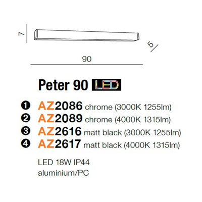 PETER 90 3000K Lampa ścienna chrom