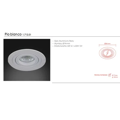 PIO BIANCO Lampa sufitowa wpuszczana biała