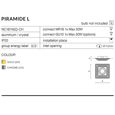 PIRAMIDE L Lampa sufitowa wpuszczana chrom