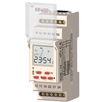 Programator czasowy 2-kanałowy tygodniowa pamięć zewnętrzna 24-250V AC / 30-300V DC TYP: ZCM-12p/U