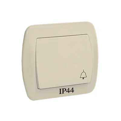 Przycisk dzwonek bryzgoszczelny IP44, 10A, 250V, zaciski śrubowe, beż