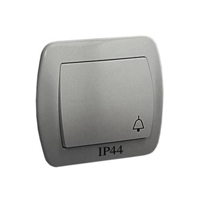 Przycisk dzwonek bryzgoszczelny IP44 10A 250V zaciski śrubowe srebrny (metalik)