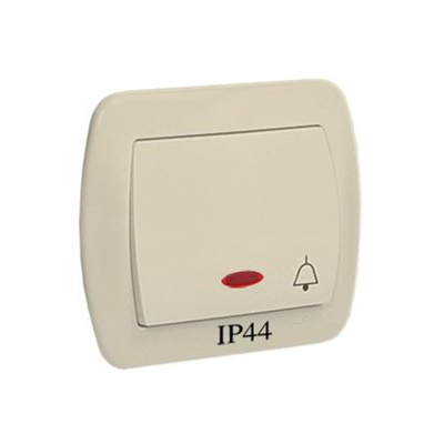 Przycisk dzwonek bryzgoszczelny IP44 z podświetleniem 10A 250V zaciski śrubowe beż