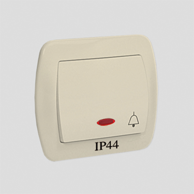 Przycisk dzwonek bryzgoszczelny IP44 z podświetleniem 10A 250V zaciski śrubowe beż