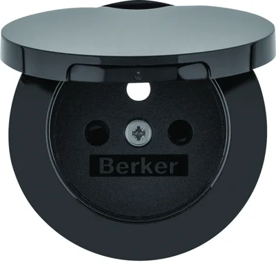 R.1/R.3 Płytka czołowa do gniazda z uziemieniem i pokrywą, czarny, połysk