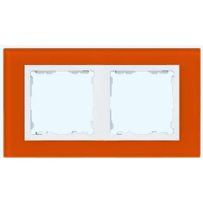Ramka 2x szkło - mandarynka / ramka pośrednia biała