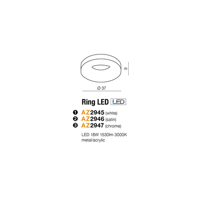 RING LED Lampa sufitowa chrom