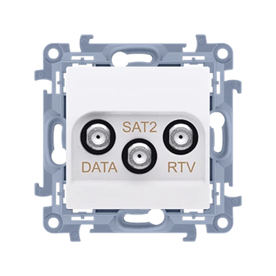 SIMON 10 Gniazdo antenowe końcowe RTV-DATA-SAT (moduł) 1xWE 5÷2400 MHz, 3xWY „F”, (RTV:88÷900 MHz), (DATA: 5÷900 MHz), ( SAT: 950÷2400 MHz), białe