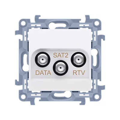 SIMON 10 Gniazdo antenowe końcowe RTV-DATA-SAT (moduł) 1xWE 5÷2400 MHz, 3xWY „F”, (RTV:88÷900 MHz), (DATA: 5÷900 MHz), ( SAT: 950÷2400 MHz), białe