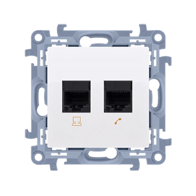 SIMON 10 Gniazdo komputerowe RJ45 kategoria 6 + telefoniczne RJ11 biały