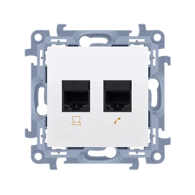 SIMON 10 Gniazdo komputerowe RJ45 kategoria 6 + telefoniczne RJ11 biały
