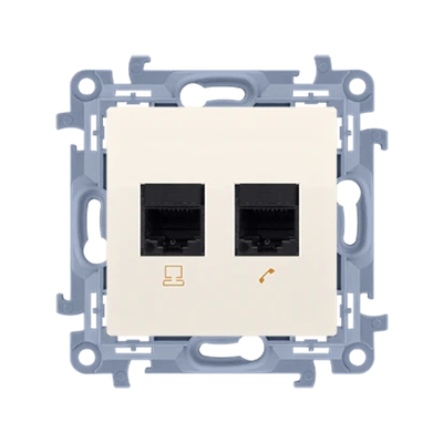 SIMON 10 Gniazdo komputerowe RJ45 kategoria 6 + telefoniczne RJ11 kremowy