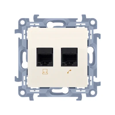 SIMON 10 Gniazdo komputerowe RJ45 kategoria 6 + telefoniczne RJ11 kremowy