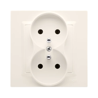 SIMON 10 Gniazdo wtyczkowe podwójne z uziemieniem MONOBLOCK (moduł) 16A 230V kompletne kremowe
