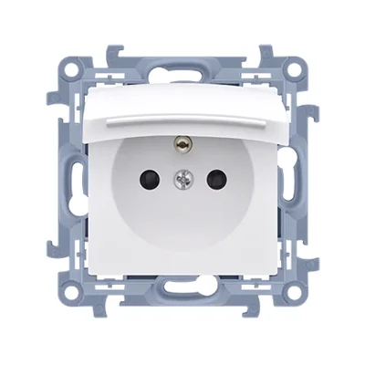 SIMON 10 Gniazdo wtyczkowe pojedyncze z uziemieniem IP44 z uszczelką z przesłonami torów prądowych (moduł) 16A 230V białe z klapką