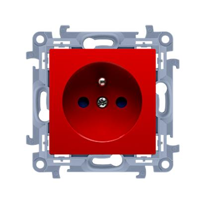 SIMON 10 Gniazdo wtyczkowe pojedyncze z uziemieniem z przesłonami torów prądowych (moduł) 16A 230V czerwone