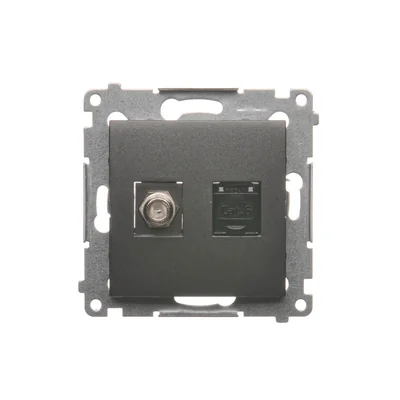 SIMON 54 Gniazdo antenowe typu "F" + RJ45 kategorii 6 (moduł) antracyt