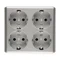 SIMON 54 Gniazdo poczwórne natynkowe z uziemienem schuko z przesłonami wersja skandynawska 16A 230V zaciski śrubowe srebrny mat