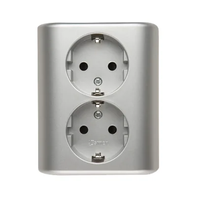 SIMON 54 Gniazdo podwójne podtynkowe z uziemieniem schuko z przesłonami wersja skandynawska 16A 230V szybkozłącza srebrny mat