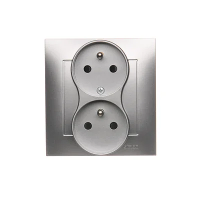 SIMON 54 PREMIUM Gniazdo wtyczkowe z uziemieniem podwójne z funkcją niezmienności faz z przesłonami 16A 230V kompletne srebrny mat