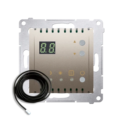 SIMON 54 Regulator temperatury z wyświetlaczem z czujnikiem zewnętrzym (sonda) srebrny mat, metalizowany