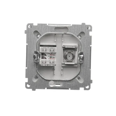 SIMON BASIC Gniazdo antenowe typu „F” + komputerowe RJ45 kategoria 6 satynowy metalizowany