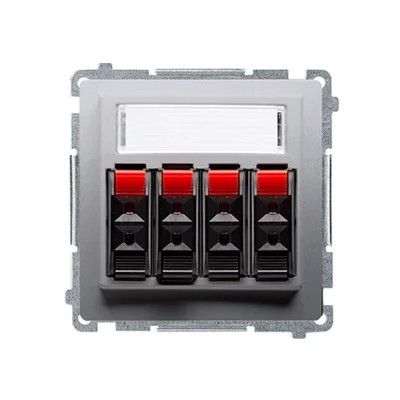 SIMON BASIC Gniazdo głośnikowe 4-krotne z polem opisowym (moduł) srebrny mat