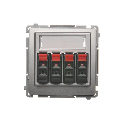 SIMON BASIC Gniazdo głośnikowe 4-krotne z polem opisowym (moduł) srebrny mat