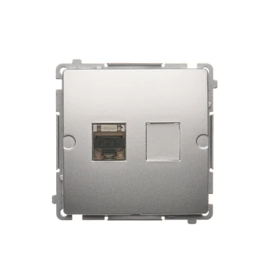 SIMON BASIC Gniazdo komputerowe pojedyncze ekranowane RJ45 kategoria 6 z przesłoną przeciwkurzową (moduł) srebrny mat metalizowany