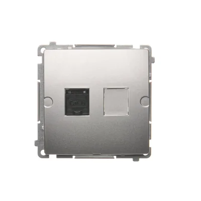 SIMON BASIC Gniazdo komputerowe pojedyncze RJ45 kategoria 6 z przesłoną przeciwkurzową (moduł) srebrny mat metalizowany