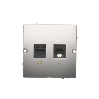 SIMON BASIC Gniazdo komputerowe RJ45 kategoria 5e + telefoniczne RJ11 (moduł) srebrny mat metalizowany
