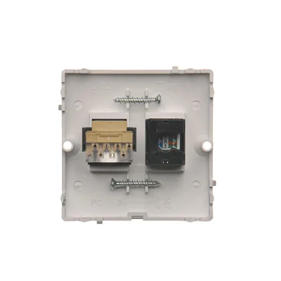 SIMON BASIC Gniazdo komputerowe RJ45 kategoria 5e + telefoniczne RJ11 (moduł) srebrny mat metalizowany