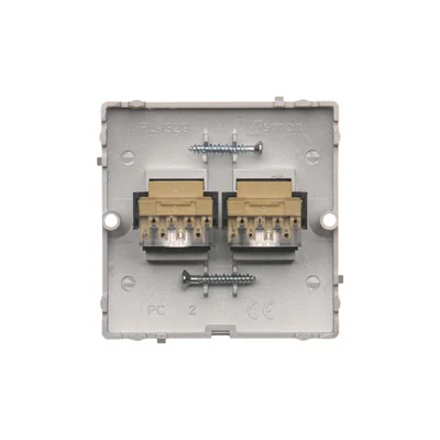 SIMON BASIC Gniazdo telefoniczne RJ11 podwójne (moduł) montaż na wkręty do puszki srebrny mat
