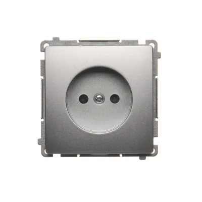 SIMON BASIC Gniazdo wtyczkowe bez uziemienia (moduł) z przesłonami 16A 230V srebrny mat
