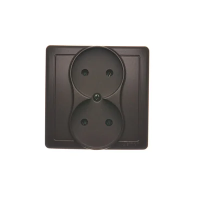 SIMON BASIC Gniazdo wtyczkowe podwójne bez uziemienia kompletne 16A 230V czekoladowe